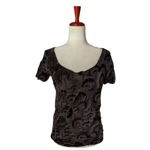 Armani Collezioni Brown Devore Burnout Velvet Floral Top Made in Italy 8